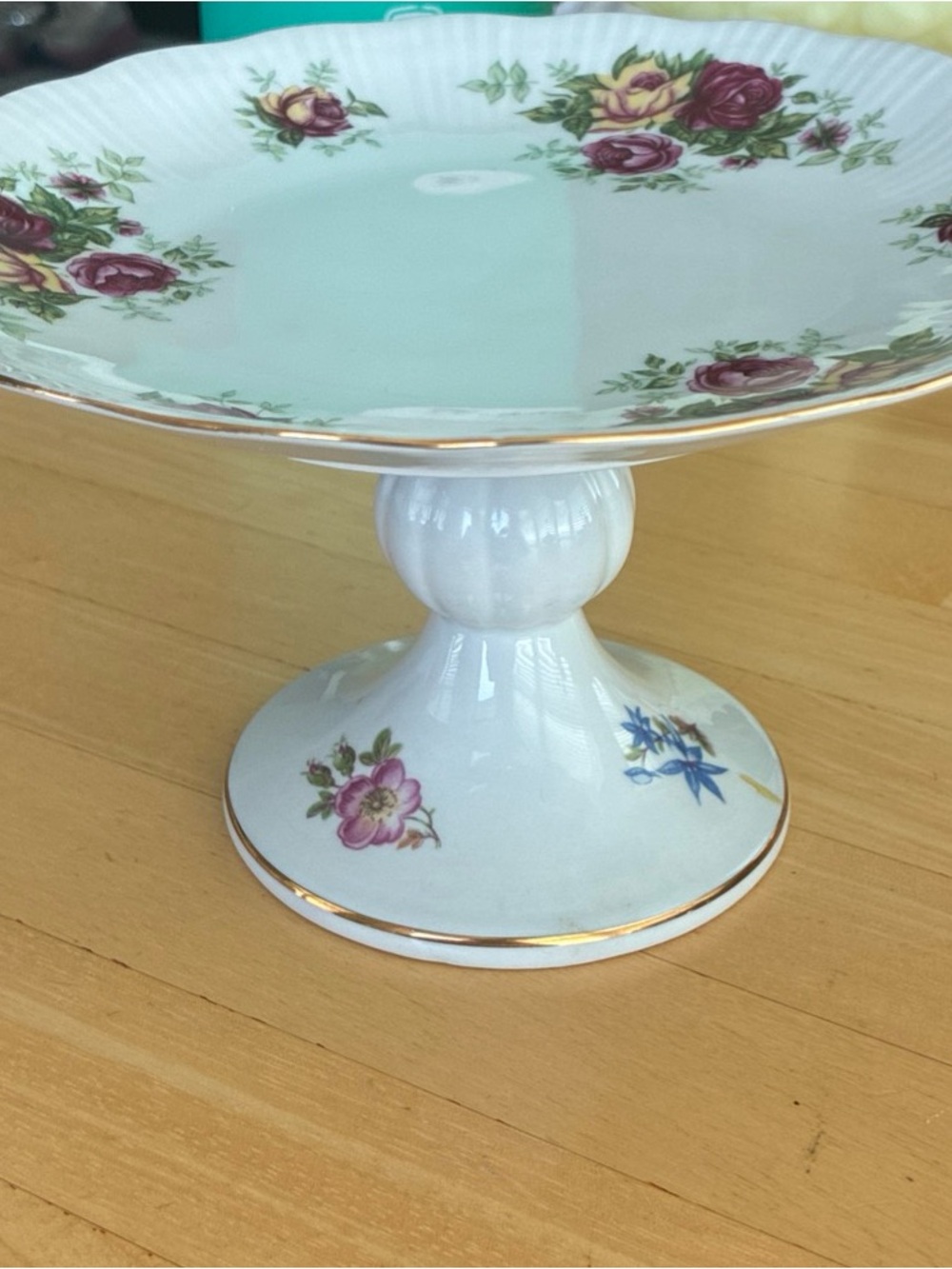 Vintage Lippelsdorf GDR Porcelain Pedestal Compote Rose Gold Trim 7.5”